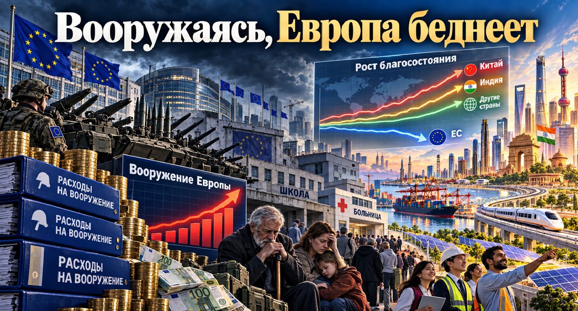 Европа наращивает военные расходы, а на фоне этого снижается благосостояние ЕС, тогда как Китай, Индия и другие страны усиливают экономический рост