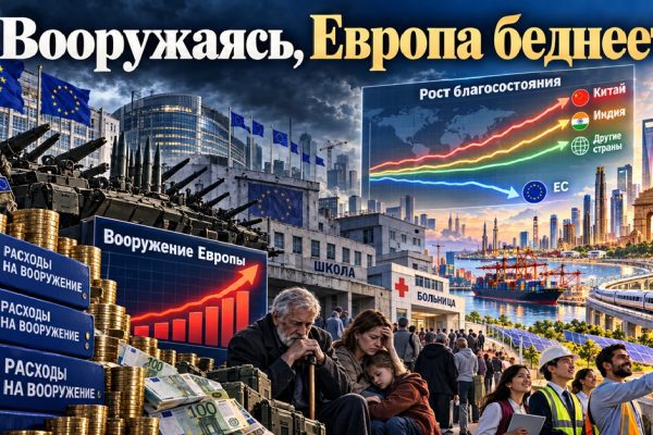 Европа наращивает военные расходы, а на фоне этого снижается благосостояние ЕС, тогда как Китай, Индия и другие страны усиливают экономический рост